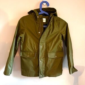 JOE FRESH Boy's Olive Green Hooded Rain Jacket, Size M (7-8), EUC, Zip & Snaps